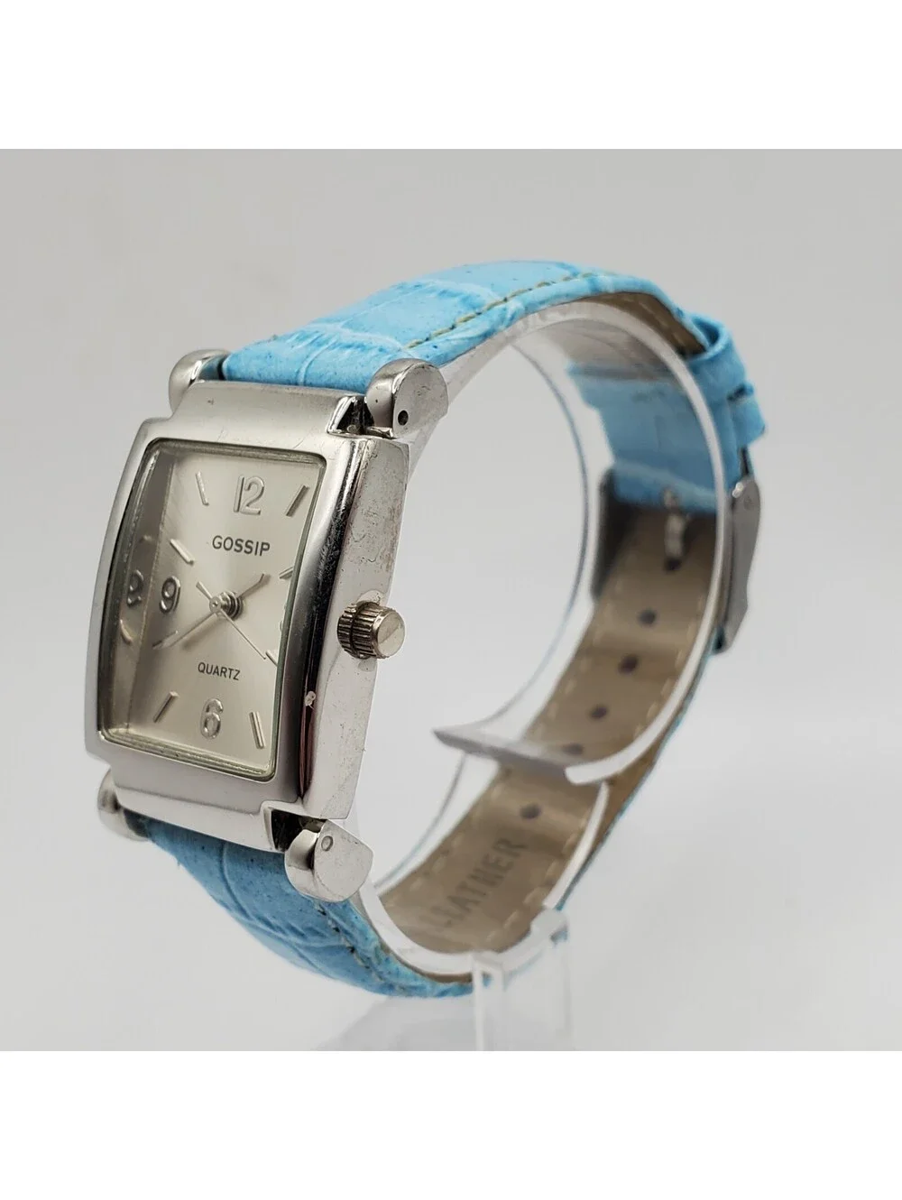 Gossip Watch Women  Rectangle Silver Tone Blue Band New Battery
